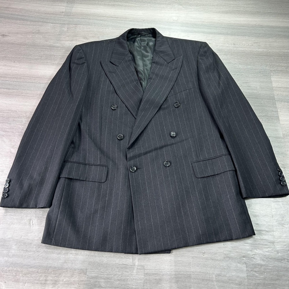 Vintage‎ Hickey Freeman Suit Jacket Mens 44 Wool Pinstripe Double Breasted USA